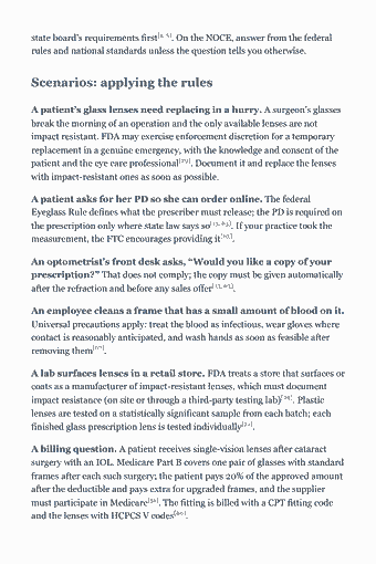 Page 141 of the ABO Study Guide — 2026 Edition PDF — Chapter 7 — Laws, Regulations, and Standards (Domain VI): state board’s requirements first[1, 5]. On the NOCE, answer from the federal rules and national standards unless the question tells you otherwise. Scenarios:…