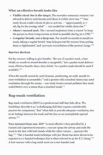 Page 48 of the ACLS & BLS Study Guide — 2026 Edition PDF — Chapter 4 — Airway, Breaths and Ventilation: What an effective breath looks like Visible chest rise is the target. The executive summary: rescuers “are advised to deliver each breath until there is…