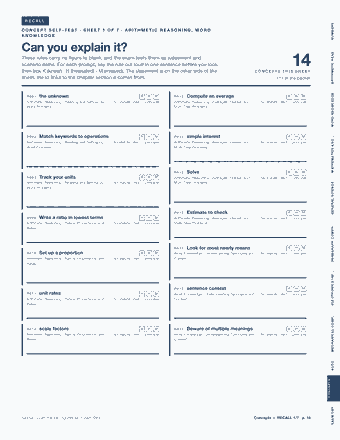 Page 16 of the ASVAB — Cram Sheet (2026) PDF: RECALL NUMBERS CONCEPT SELF-TEST · SHEET 1 OF 7 · ARITHMETIC REASONING, WORD KNOWLEDGE Can you explain it? ARITHMETIC REAS… These rules carry no figure to…