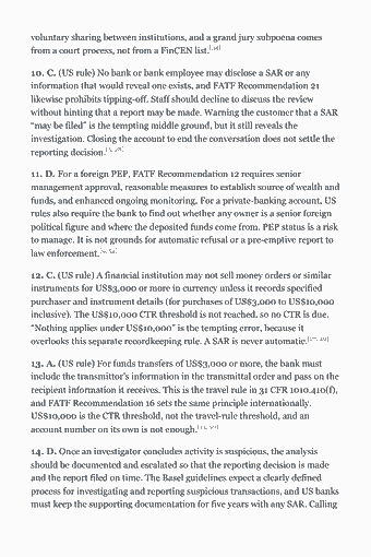 Page 41 of the CAMS Study Guide — 2026 Edition PDF — Chapter 3. Building an Anti– Financial Crime Compliance Program: voluntary sharing between institutions, and a grand jury subpoena comes from a court process, not from a FinCEN list.[34] 10. C. (US rule) No bank or bank…