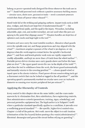 Page 19 of the CHST Study Guide — 2026 Edition PDF — Chapter 1 — Core Construction Hazards and Field Safety Practice: belong on power-operated tools designed for them whenever the tools are in use[32]; hand-held powered tools without a positive accessory-holding means —…