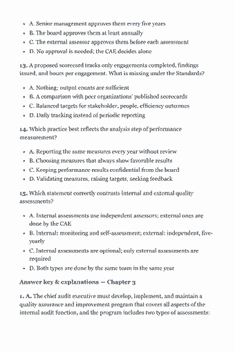 Page 47 of the CIA Part 3 Study Guide — 2026 Edition PDF — Chapter 2 — The Internal Audit Plan (Section B · 15%): A. Senior management approves them every five years B. The board approves them at least annually C. The external assessor approves them before each assessment…