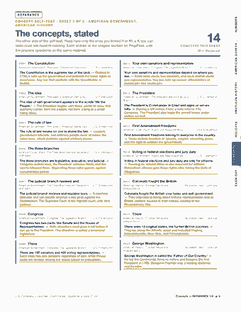 Page 9 of the U.S. Citizenship Civics Test — Cram Sheet (2026) PDF: REFERENCE NUMBERS C O N C E P T S E L F - T E S T · S H E E T 1 O F 2 · A M E R I C A N G O V E R N M E N T, A M E R I C A N H I S T O RY The concepts, stated…