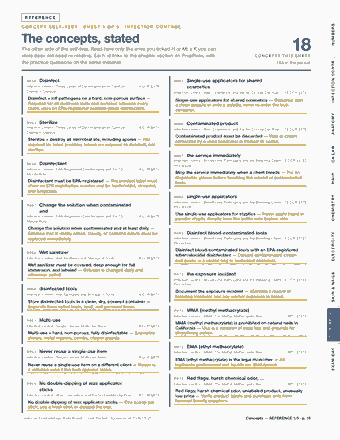 Page 19 of the California Cosmetology State Board — Cram Sheet (2026) PDF: REFERENCE NUMBERS CONCEPT SELF-TEST · SHEET 1 OF 9 · INFECTION CONTROL The concepts, stated The other side of the self-test. Read here only the ones you ticked…
