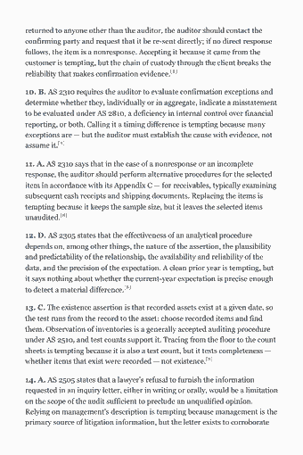 Page 59 of the CPA AUD Study Guide — 2026 Edition PDF — Chapter 3 — Performing Further Procedures and Obtaining Evidence: returned to anyone other than the auditor, the auditor should contact the confirming party and request that it be re-sent directly; if no direct response…