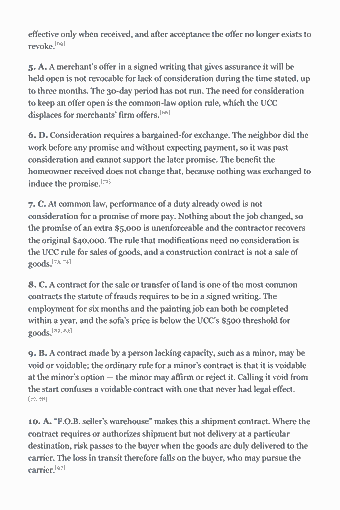 Page 50 of the CPA REG Study Guide — 2026 Edition PDF — Chapter 2 — Business Law I: Agency and Contracts (Area II.A–II.B): effective only when received, and after acceptance the offer no longer exists to revoke.[69] 5. A. A merchant’s offer in a signed writing that gives assurance…