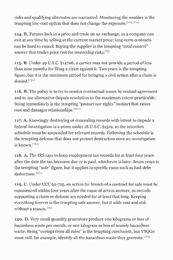 Page 322 of the CPSM Study Guide — 2026 Edition PDF — Chapter 20 — Corporate Social Responsibility: risks and qualifying alternates are warranted. Monitoring the weather is the tempting low-cost option that does not change the exposure.[104, 109] 114. B.…