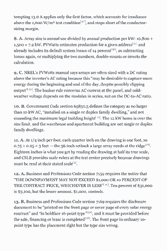 Page 38 of the CSLB C-46 Solar Trade Exam Study Guide (2026) PDF — Chapter 1 — Planning and Estimating (CSLB Section 1, 14%): tempting 13.0 A applies only the first factor, which accounts for irradiance above the 1,000 W/m² test condition[37], and stops short of the conductor- sizing…