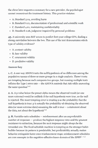 Trang 178 của PDF EPPP Part 1 Study Guide — 2026 Edition — Part 2: the client later requests a summary for a new provider, the psychologist cannot reconstruct the treatment history. This practice violates: A. Standard 3.04,…