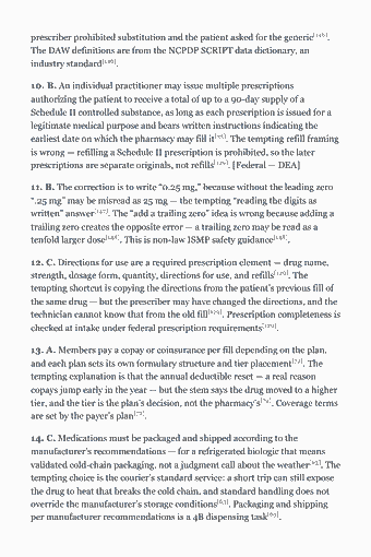 Page 162 of the ExCPT Study Guide — 2026 Edition PDF — Practice Exam — Domains 4–5 (57 questions): prescriber prohibited substitution and the patient asked for the generic[146]. The DAW definitions are from the NCPDP SCRIPT data dictionary, an industry…