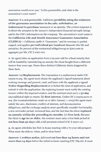 Page 91 of the California Life & Health Insurance Producer Exam — Complete Study Guide (2026) PDF — Chapter 12 — California State Law for Life & Health Producers: association would cover you.” Is this permissible, and what is the association’s exact name? Answer: It is not permissible. California prohibits using the…