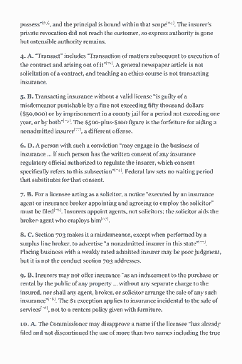 Page 49 of the California Property & Casualty Broker-Agent Study Guide — 2026 Edition PDF — Chapter 2 — The Insurance Marketplace: Producers, Licensing and Ethics (Objectives I.C.1–I.C.2): possess”[63], and the principal is bound within that scope[64]. The insurer’s private revocation did not reach the customer, so express authority is gone but…
