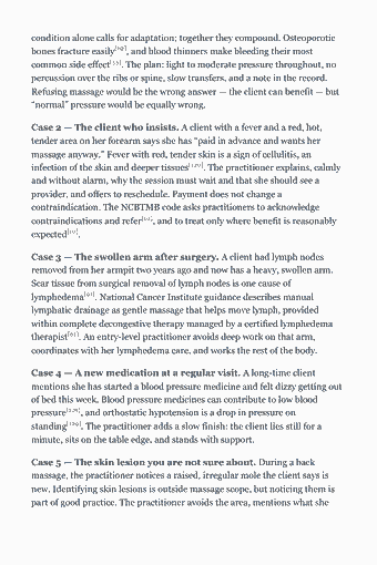 Page 77 of the MBLEx Study Guide — 2026 Edition PDF — Chapter 3 — Pathology, Contraindications, Areas of Caution, Special Populations (14%): condition alone calls for adaptation; together they compound. Osteoporotic bones fracture easily[62], and blood thinners make bleeding their most common side…