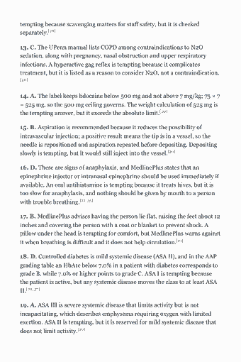 Page 120 of the NBDHE Study Guide — 2026 Edition PDF — Chapter 7 Quiz — Answer Key: tempting because scavenging matters for staff safety, but it is checked separately.[28] 13. C. The UPenn manual lists COPD among contraindications to N2O…