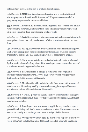 Page 97 of the NCLEX-RN Exam — Complete Study Guide (2026) PDF — Answer Key & Explanations: introduction increases the risk of choking and allergies. 38. Correct: B. MMR is a live attenuated vaccine and is contraindicated during pregnancy. Inactivated…