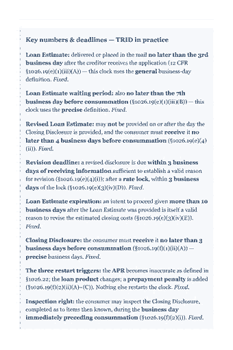 Page 72 of the NMLS SAFE MLO — Complete Study Guide (2026) PDF — Part I — Higher-priced mortgage loans: Key numbers & deadlines — TRID in practice Loan Estimate: delivered or placed in the mail no later than the 3rd business day after the creditor receives the…