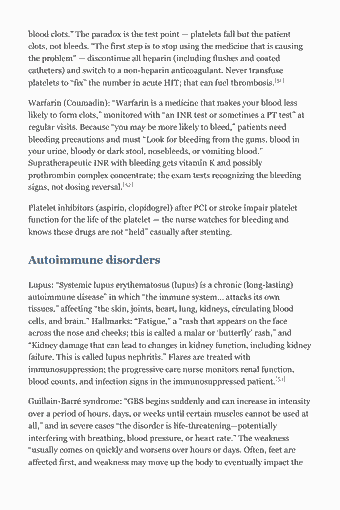 Page 47 of the PCCN Study Guide — 2026 Edition PDF — Chapter 4 — Hematology, Immunology, and Oncology: blood clots.” The paradox is the test point — platelets fall but the patient clots, not bleeds. “The first step is to stop using the medicine that is causing…