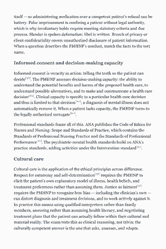 Page 53 of the PMHNP-BC Study Guide — 2026 Edition PDF — Chapter 4 Quiz — Psychotherapy and Related Theories: itself — so administering medication over a competent patient’s refusal can be battery. False imprisonment is confining a patient without legal authority,…