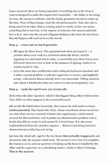 Page 163 of the RBT Practice Test Book 2026 — 3rd Edition Outline PDF — Part II — The Retake Toolkit: hours occurred; three are being requested. Everything else in the stem is context designed to make the request feel reasonable — the father is not being…