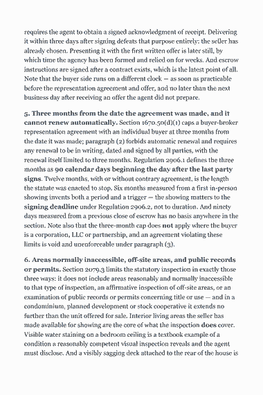 Page 325 of the California Real Estate Broker Exam Study Guide (2026) PDF — Part II — California State Law & Practice: requires the agent to obtain a signed acknowledgment of receipt. Delivering it within three days after signing defeats that purpose entirely: the seller has…