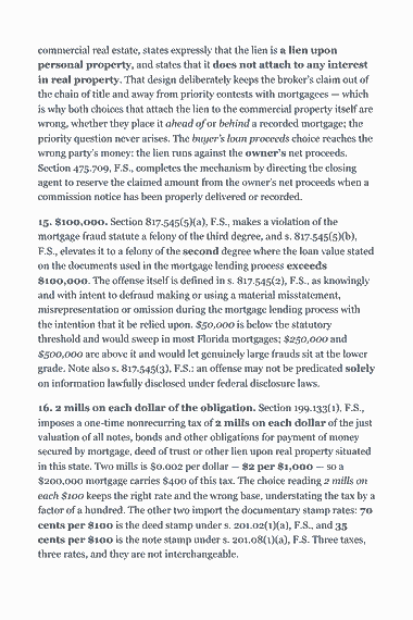 Page 325 of the Florida Real Estate Broker Exam Study Guide (2026) PDF — Part II — Florida State Law & Practice: commercial real estate, states expressly that the lien is a lien upon personal property, and states that it does not attach to any interest in real property.…