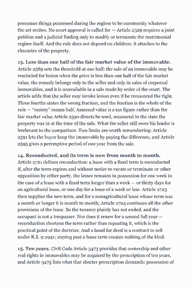 Page 313 of the Louisiana Real Estate Broker Exam Study Guide (2026) PDF — Answer key: presumes things possessed during the regime to be community whatever the act recites. No court approval is called for — Article 2329 requires a joint petition…