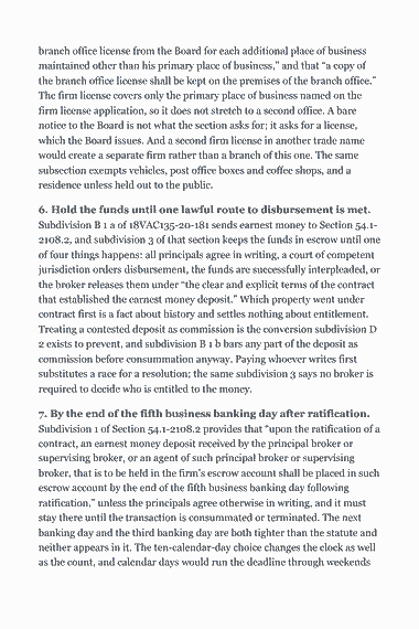 Page 298 of the Virginia Real Estate Broker Exam Study Guide (2026) PDF — Part II — Virginia State Law & Practice: branch office license from the Board for each additional place of business maintained other than his primary place of business,” and that “a copy of the branch…