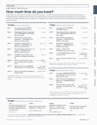 Page 2 of the Series 63 — Cram Sheet (2026) PDF: PICK ONE NUMBERS S A M E PA G E S , F O U R R O U T E S How much time do you have? Every route runs the order of the chart on the previous page — the North…