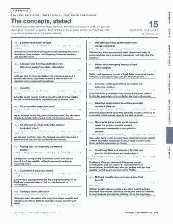 Page 11 of the Series 65 — Cram Sheet (2026) PDF: REFERENCE NUMBERS C O N C E P T S E L F - T E S T · S H E E T 2 O F 4 · P O R T F O L I O S T R AT E G I E S The concepts, stated The other side of the…