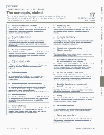 Page 9 of the Series 65 — Cram Sheet (2026) PDF: REFERENCE NUMBERS CONCEPT SELF-TEST · SHEET 1 OF 4 · ETHICS The concepts, stated The other side of the self-test. Read here only the ones you ticked H or M; a…