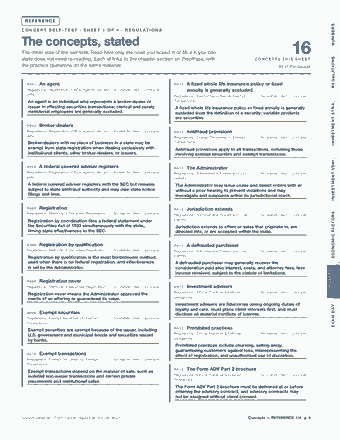 Page 9 of the NASAA Series 66 — Cram Sheet (2026) PDF: REFERENCE NUMBERS C O N C E P T S E L F - T E S T · S H E E T 1 O F 4 · R E G U L AT I O N S The concepts, stated The other side of the self-test. Read here…
