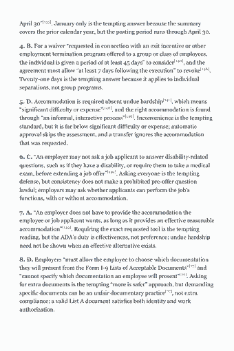 Page 160 of the SHRM-SCP Study Guide — 2026 Edition PDF — Practice Exam · Section 5 — Organization (24 questions): April 30”[135]. January only is the tempting answer because the summary covers the prior calendar year, but the posting period runs through April 30. 4. B. For…