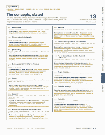 Page 13 of the FINRA SIE — Cram Sheet (2026) PDF: REFERENCE NUMBERS CONCEPT SELF-TEST · SHEET 2 OF 5 · THEIR RISKS, PROHIBITED ACTIVITIES The concepts, stated The other side of the self-test. Read here only…