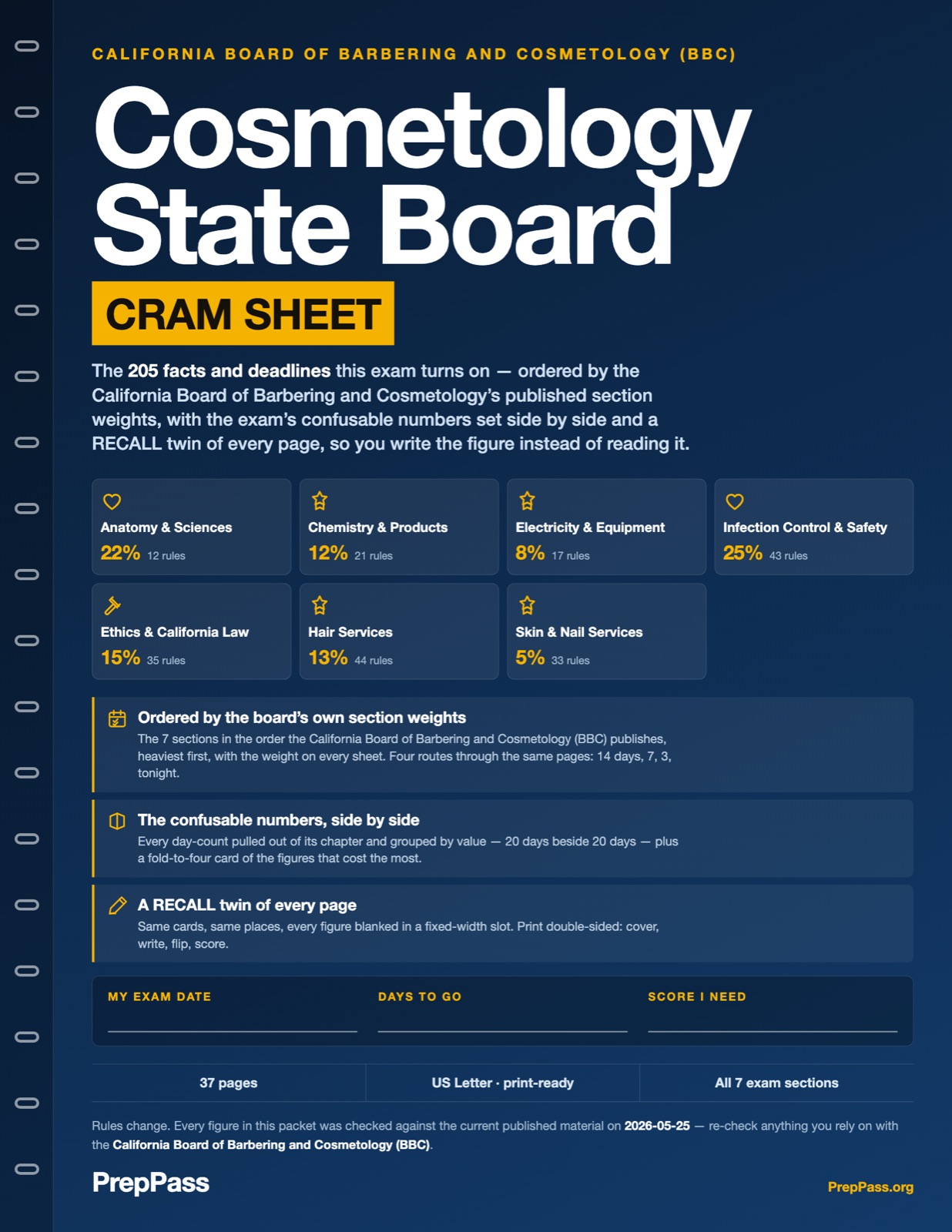 California Cosmetology State Board — Cram Sheet (2026) cover
