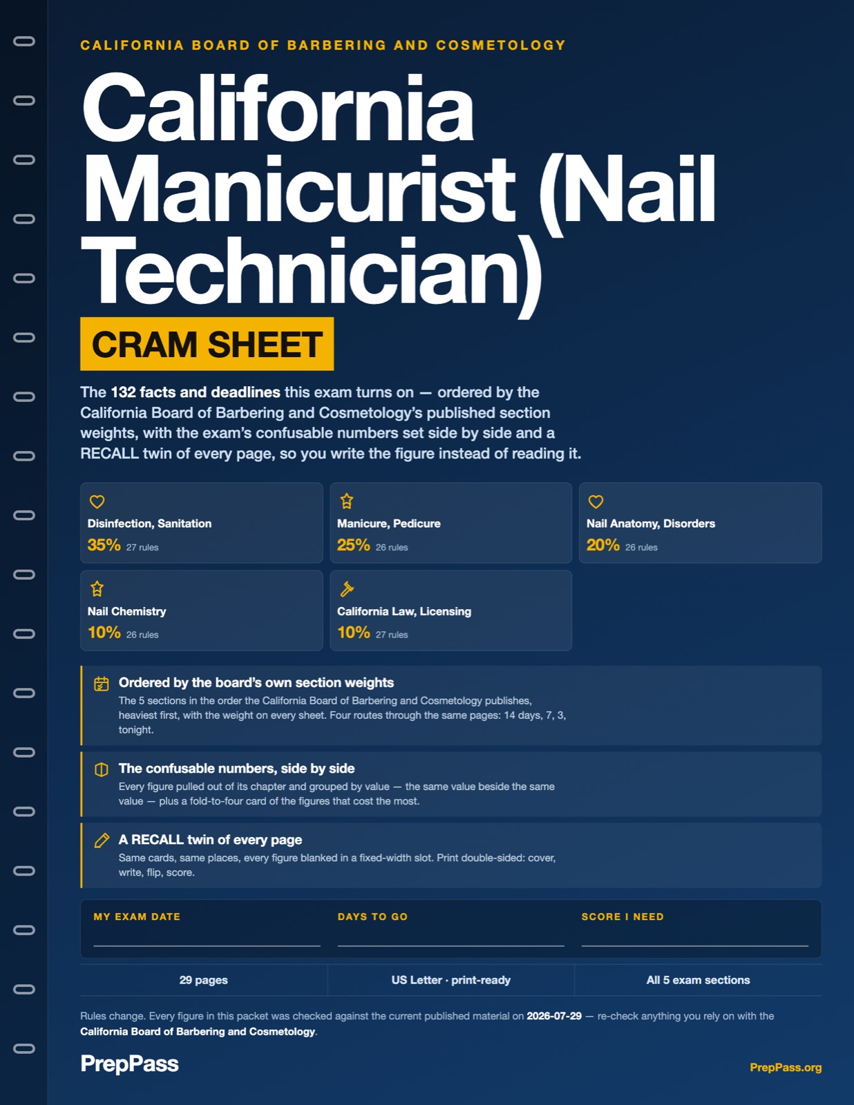 California Manicurist / Nail Technician — Cram Sheet (2026) cover