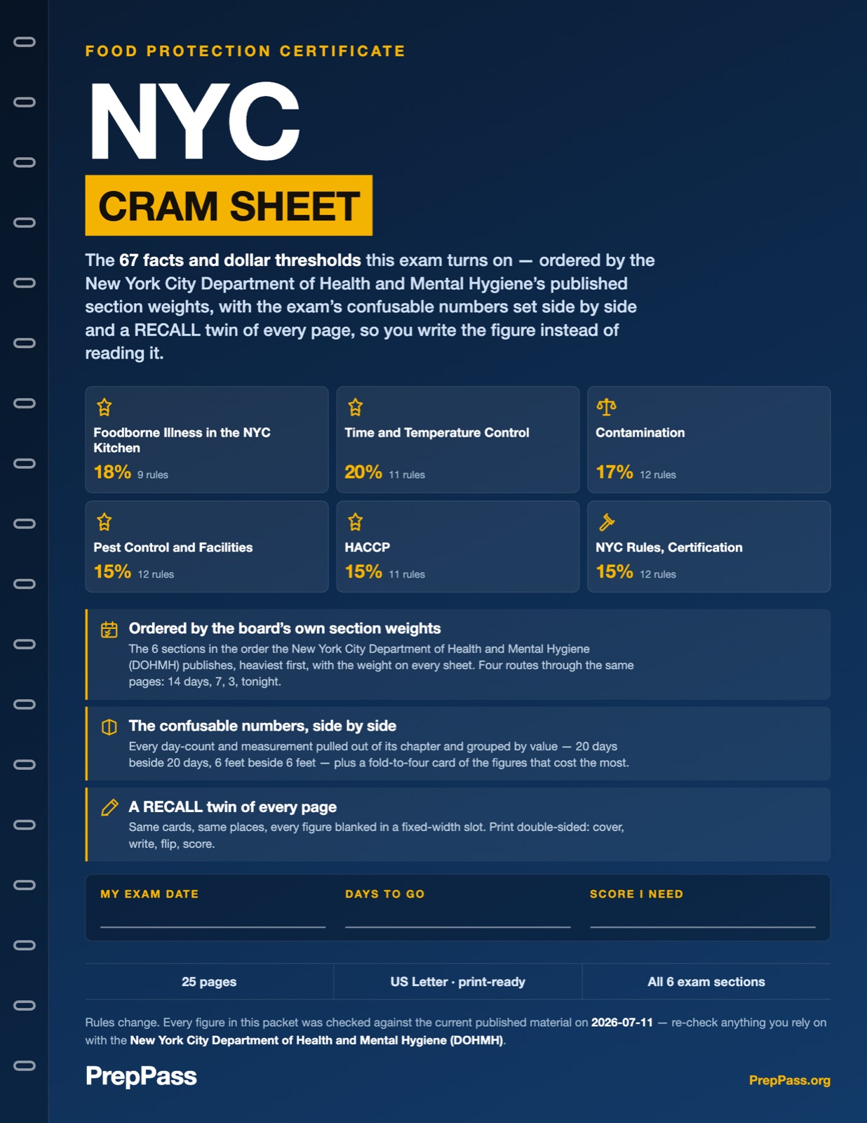 NYC Food Protection Certificate — Cram Sheet (2026) cover