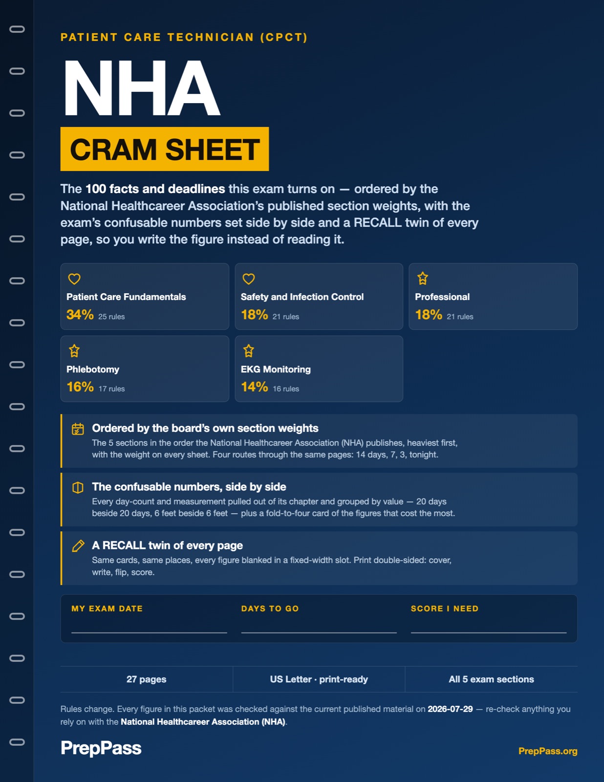 Patient Care Technician — Cram Sheet (2026) cover