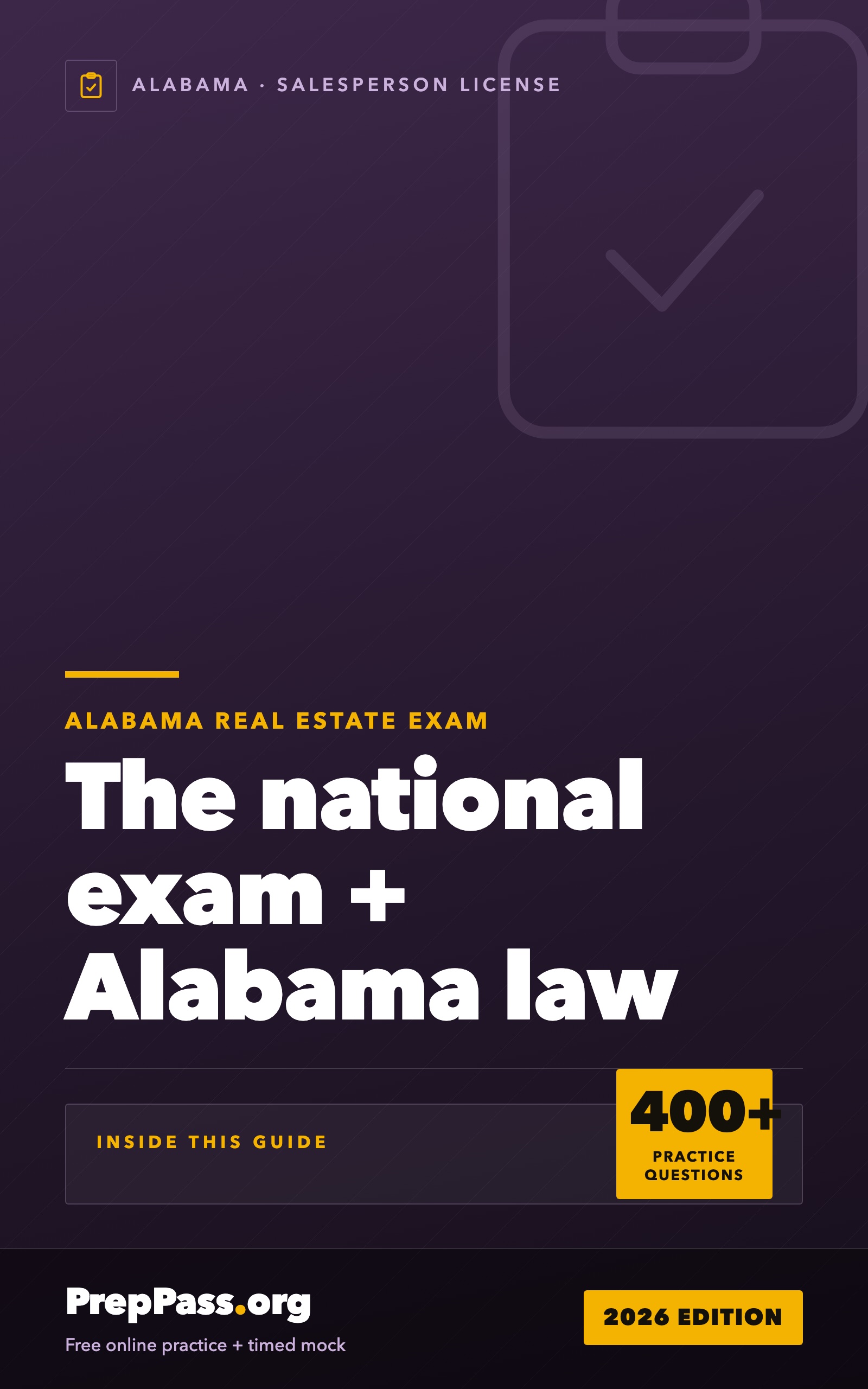 Alabama Real Estate Salesperson Exam — Complete Study Guide (2026) cover
