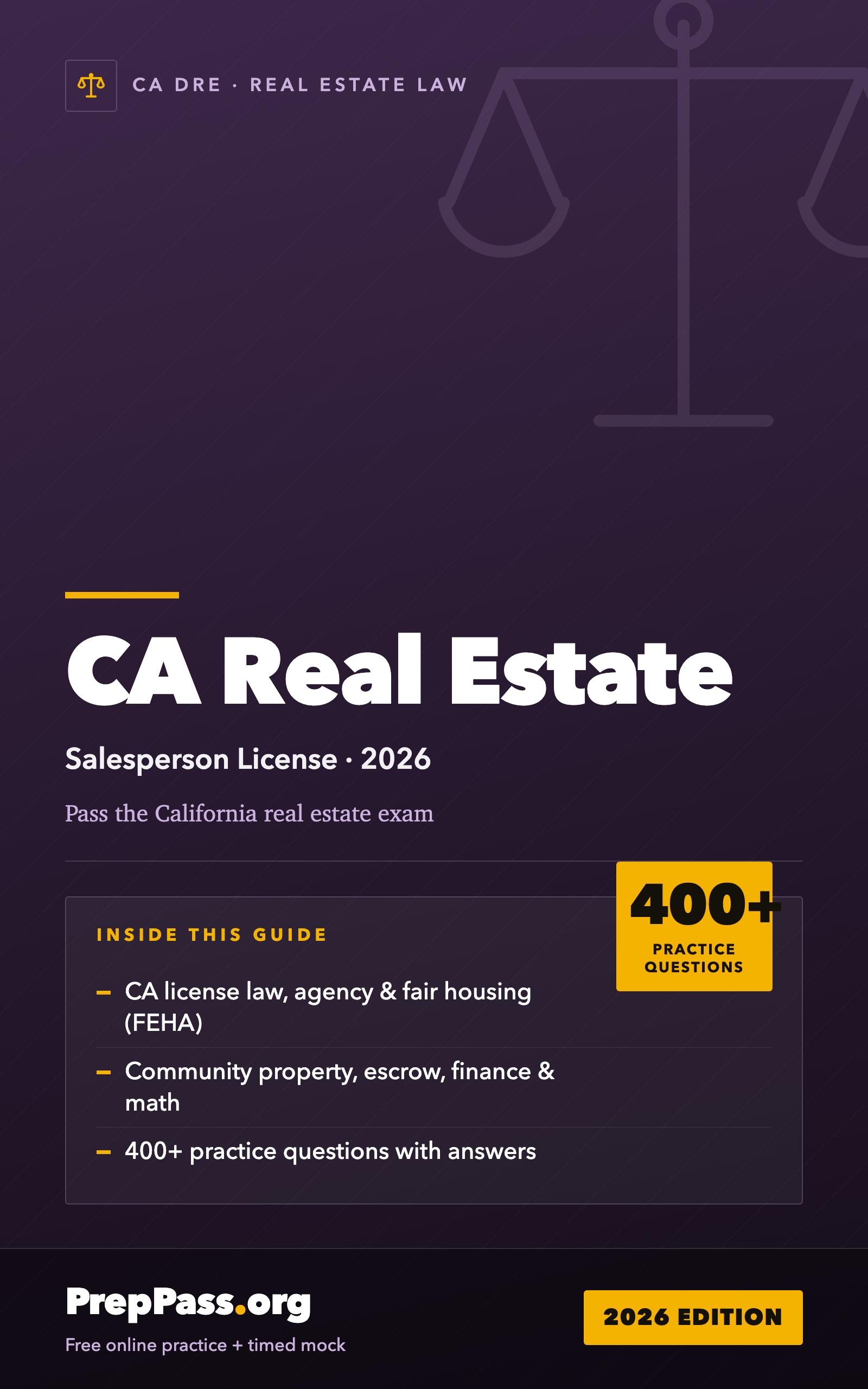 California Real Estate Salesperson Exam — Complete Study Guide (2026) cover