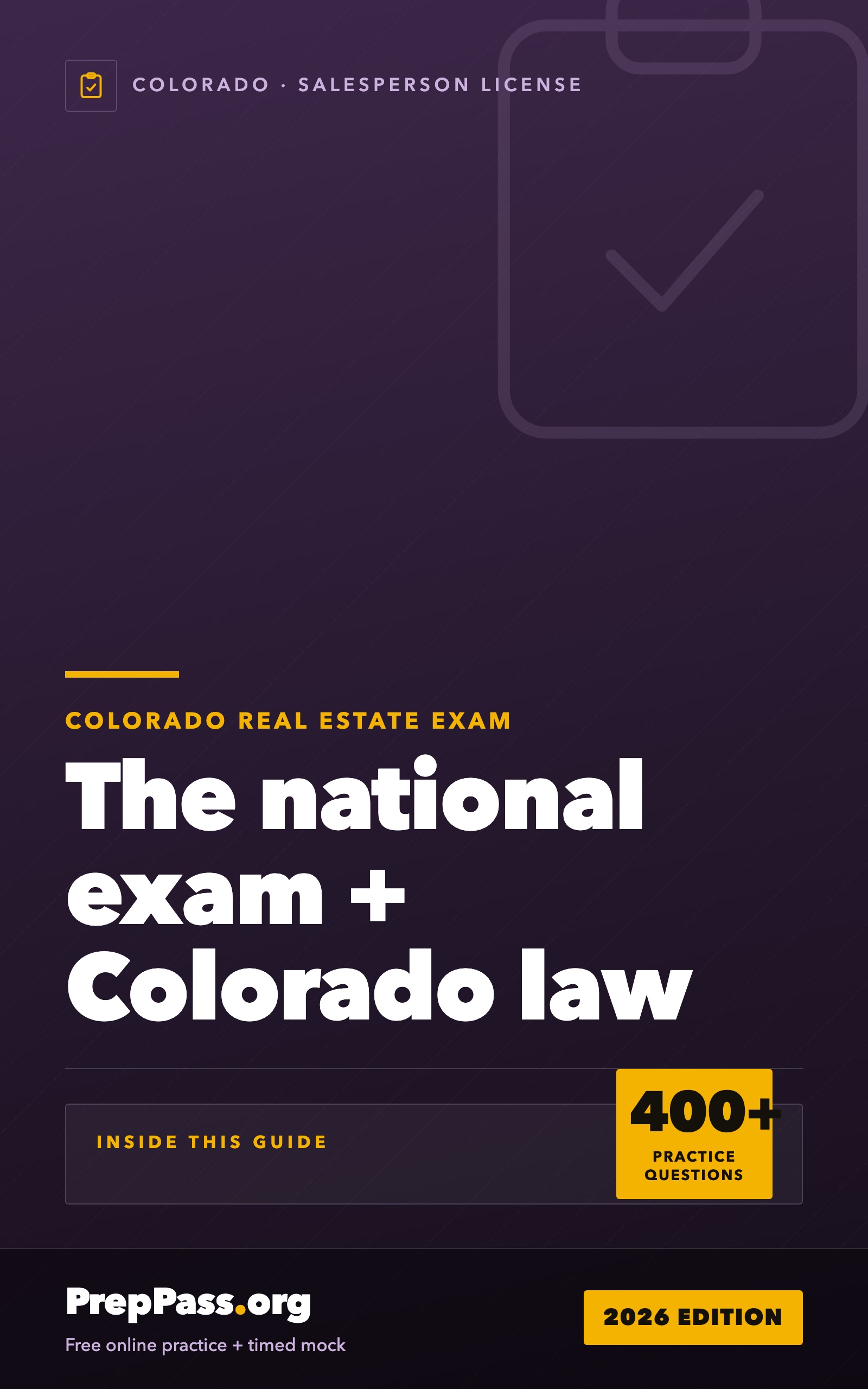 Colorado Real Estate Salesperson Exam — Complete Study Guide (2026) cover