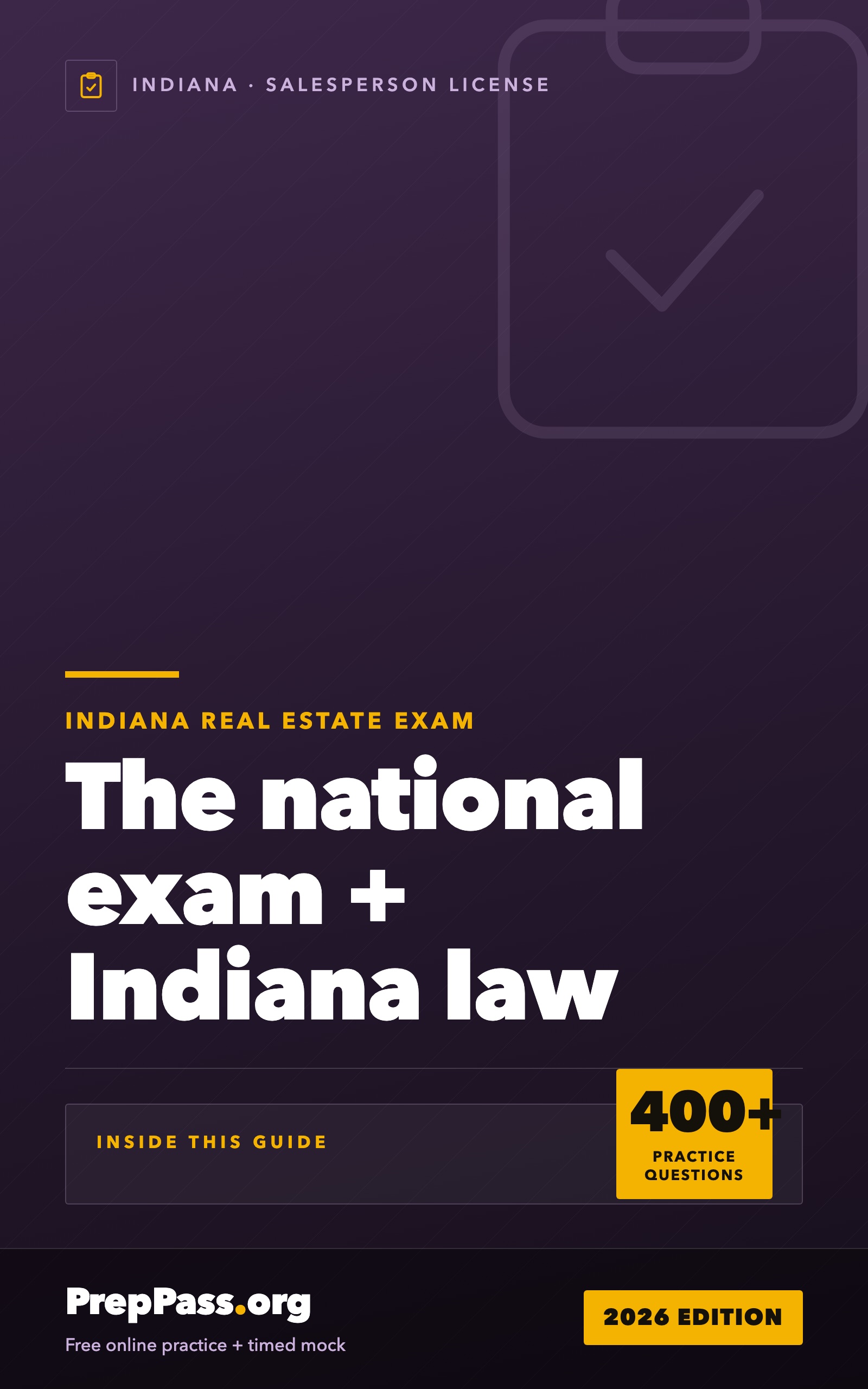 Indiana Real Estate Salesperson Exam — Complete Study Guide (2026) cover