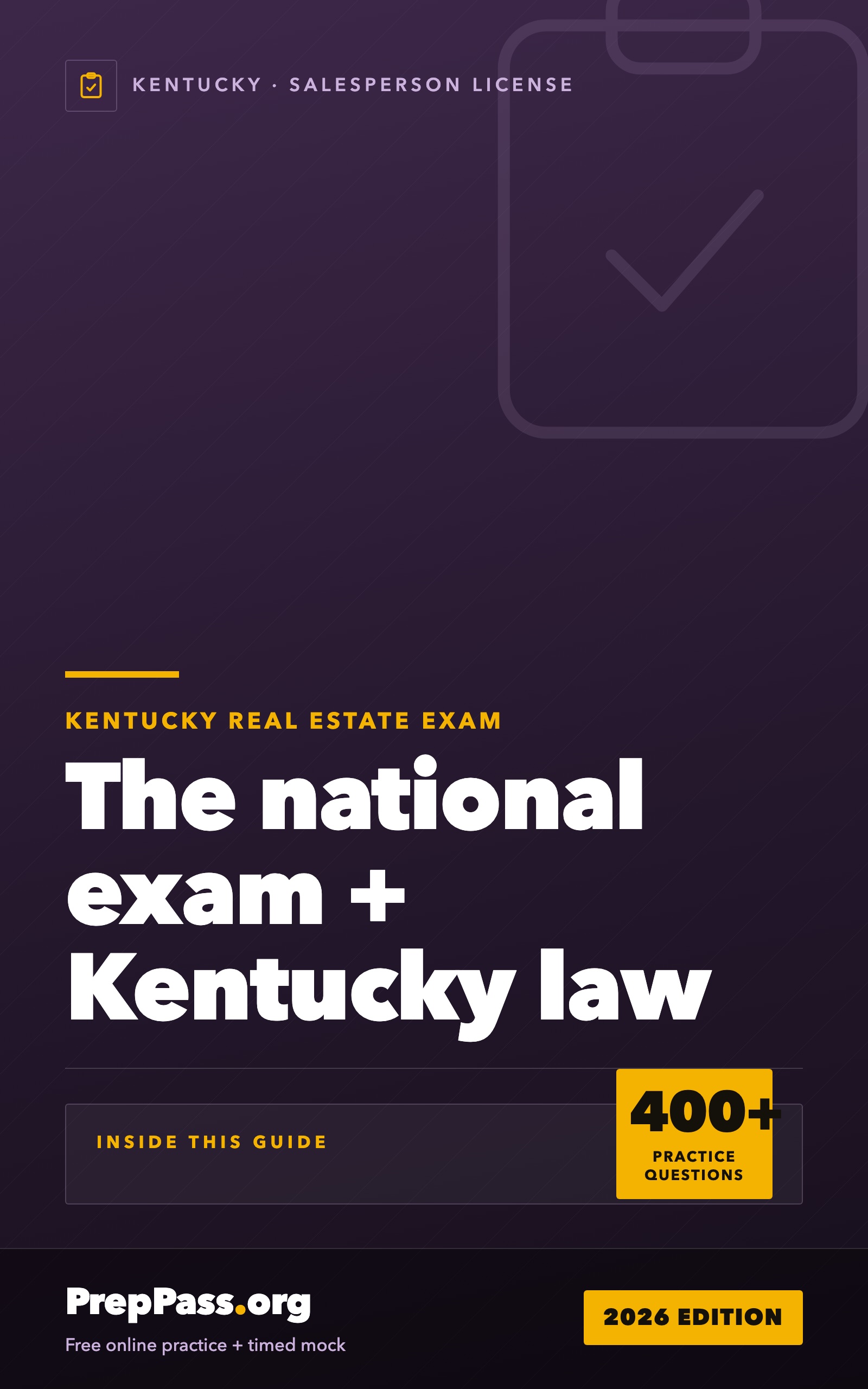 Kentucky Real Estate Salesperson Exam — Complete Study Guide (2026) cover