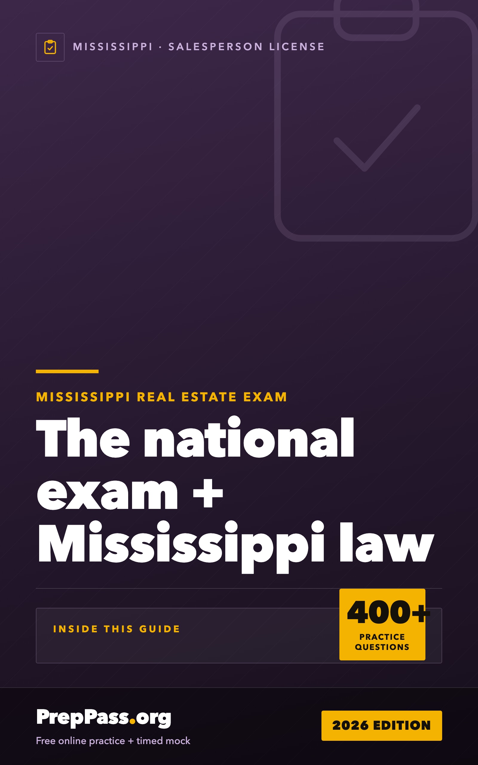 Mississippi Real Estate Salesperson Exam — Complete Study Guide (2026) cover