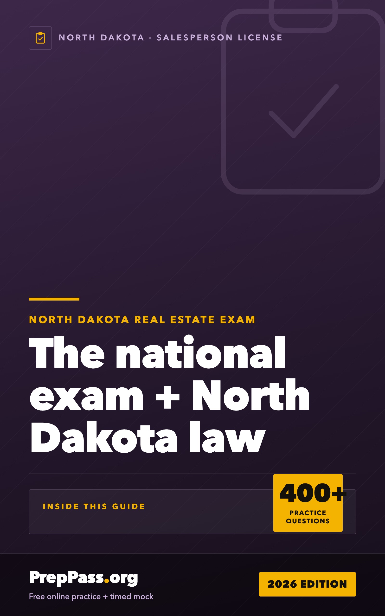 North Dakota Real Estate Salesperson Exam — Complete Study Guide (2026) cover