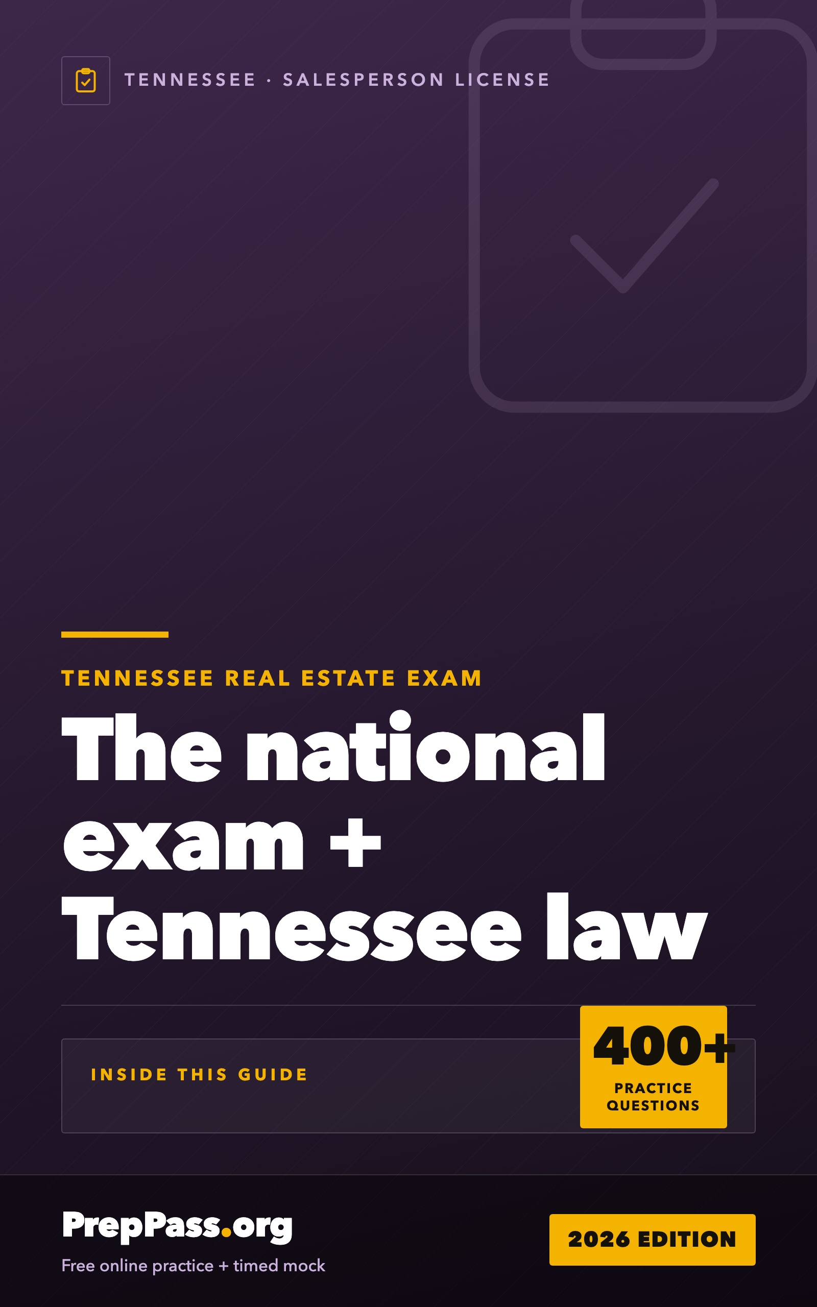 Tennessee Real Estate Salesperson Exam — Complete Study Guide (2026) cover