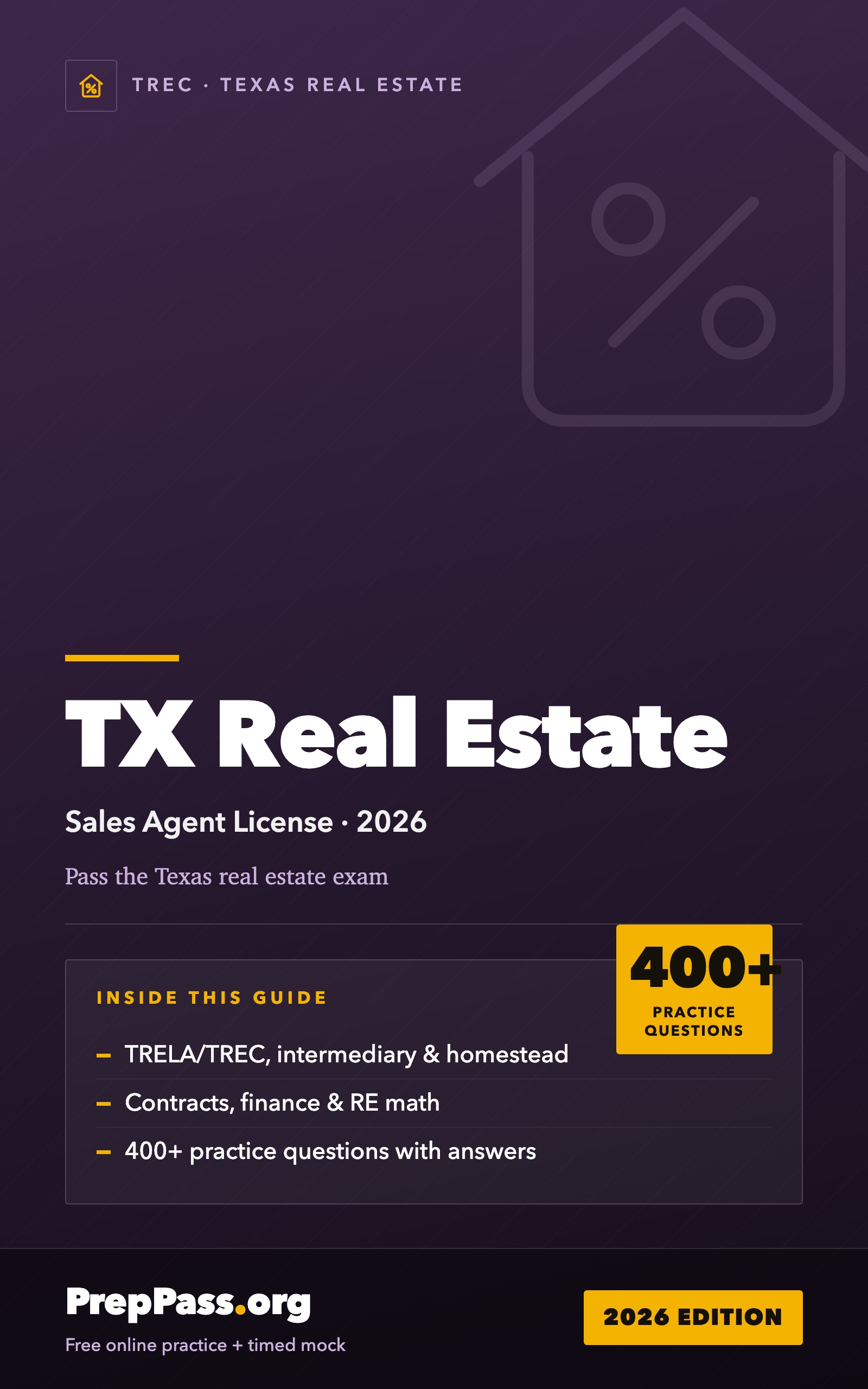 Texas Real Estate Sales Agent Exam — Complete Study Guide (2026) cover