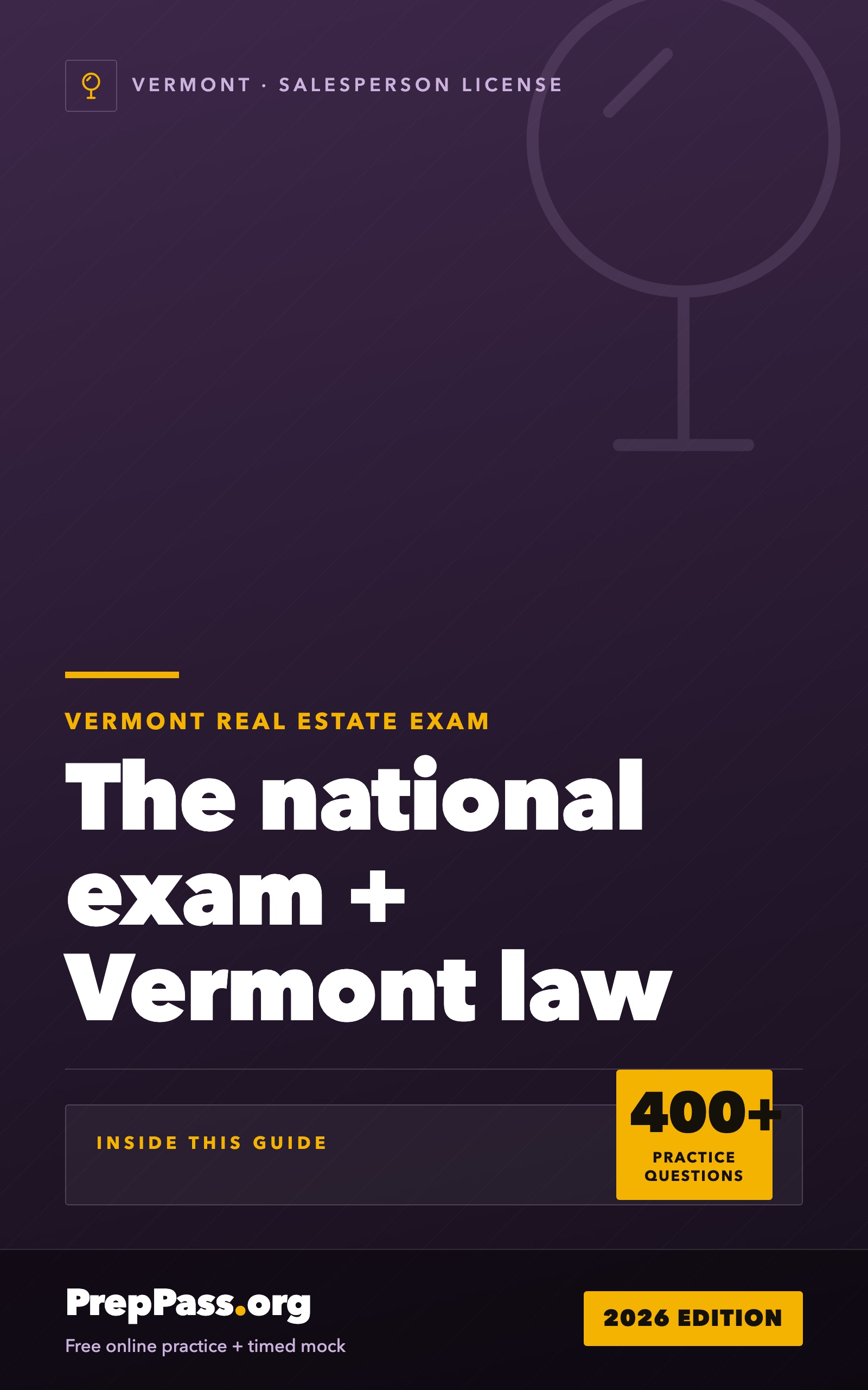 Vermont Real Estate Salesperson Exam — Complete Study Guide (2026) cover
