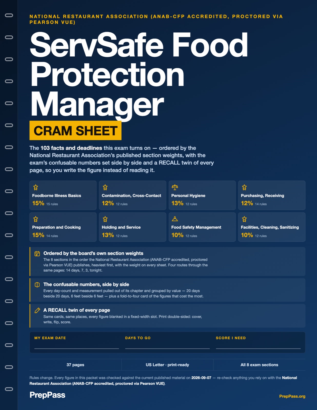 ServSafe Food Protection Manager — Cram Sheet (2026) cover