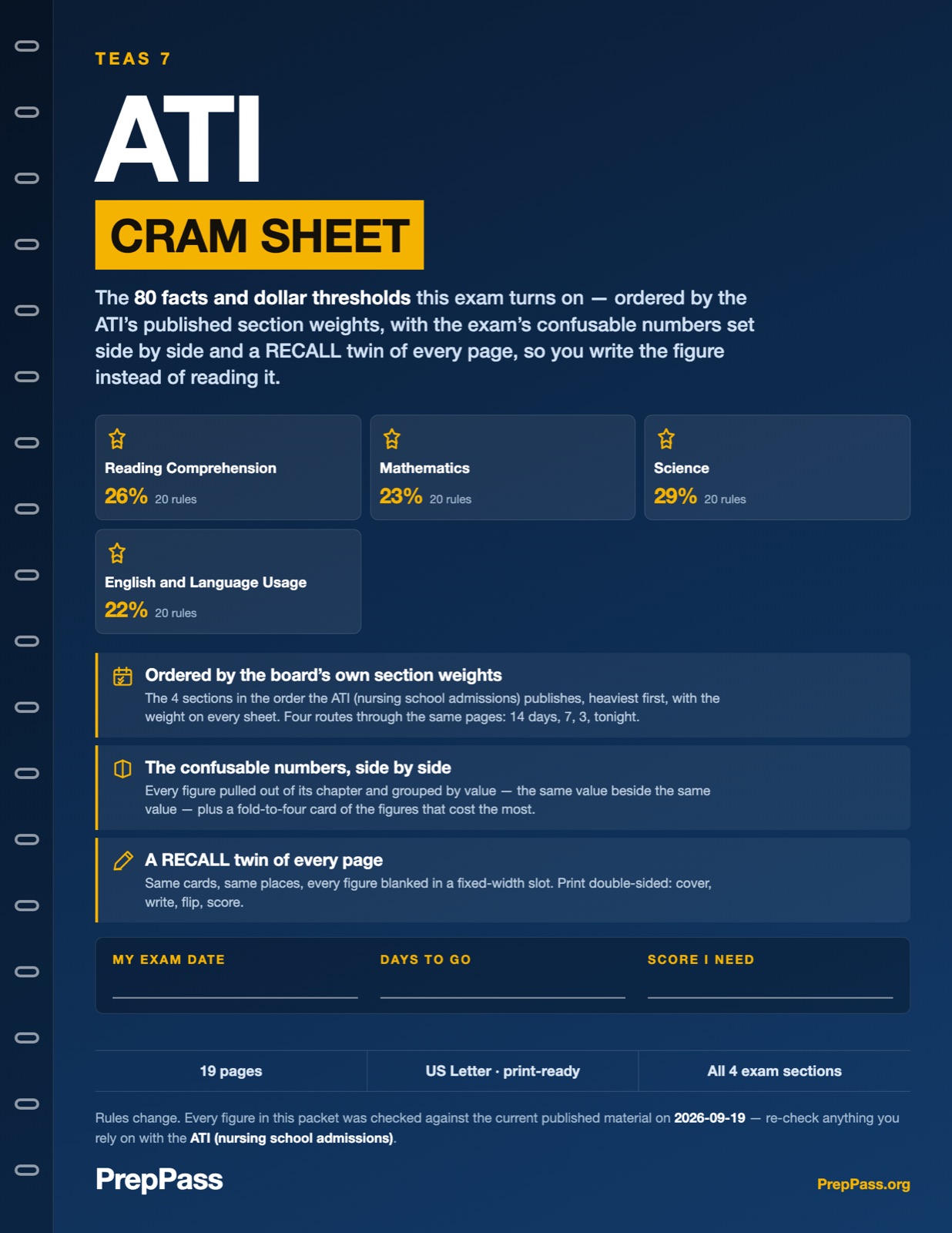 ATI TEAS 7 Academic Skills — Cram Sheet (2026) cover